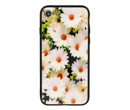 Husa TPU Vennus White Flower cu spate din sticla pentru Apple iPhone X / Apple iPhone XS, Multicolor, Bulk 