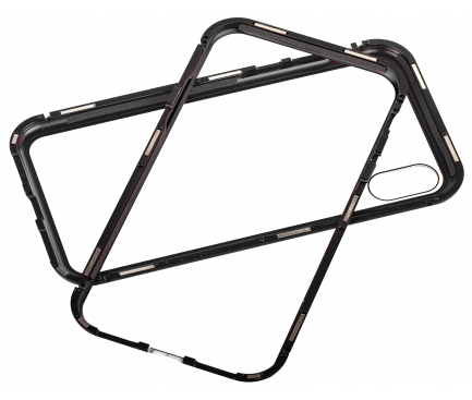 Husa Aluminiu OEM Magnetic Frame Hybrid cu spate din sticla pentru Apple iPhone XR, Neagra, Bulk 