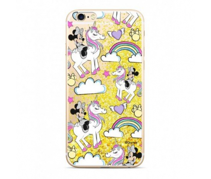 Husa TPU Disney Minnie 037 Liquid Glitter pentru Apple iPhone 7 / Apple iPhone 8, Aurie, Blister 