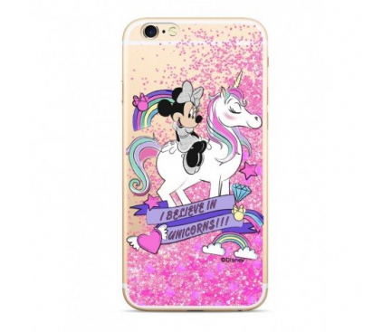 Husa TPU Disney Minnie 035 Liquid Glitter pentru Apple iPhone 7 / Apple iPhone 8, Roz, Blister 