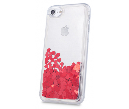 Husa TPU OEM Liquid Heart pentru Apple iPhone XS Max, Rosie - Transparenta, Bulk 