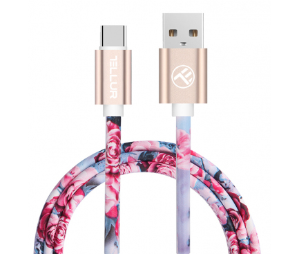 Cablu Date si Incarcare USB la USB Type-C Tellur Graffiti, 1 m, Multicolor, Bulk TLL155312 