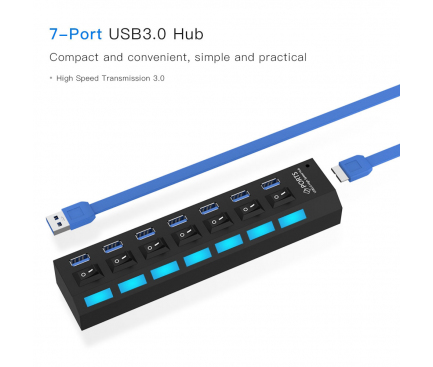 Hub Usb 7 porturi USB 3.0 OEM, Negru