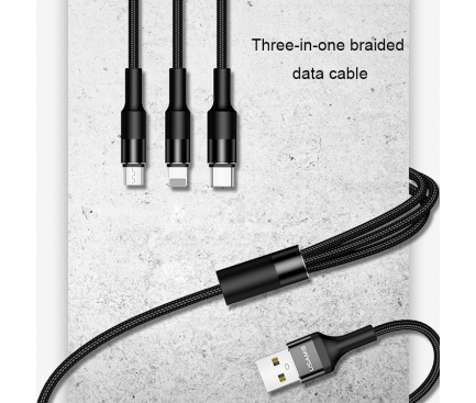 Cablu Incarcare USB la Lightning - USB la MicroUSB - USB la USB Type-C Usams US-SJ219 U5, 1.5 m, Negru, Blister 