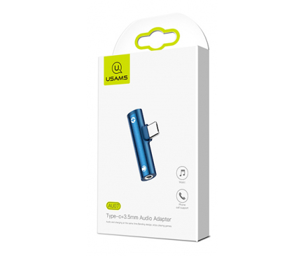 Adaptor Audio USB Type-C la 3.5 mm Usams SJ277, port incarcare USB Type-C, Albastru, Blister 