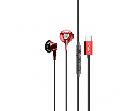 Handsfree Casti EarBuds Usams EP-25 Metal Stereo, Cu microfon, USB Type-C, Rosu, Blister 