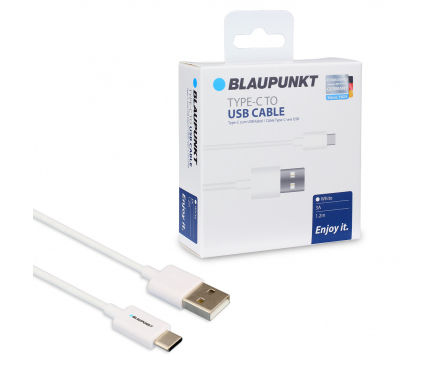 Cablu Date si Incarcare USB la USB Type-C Blaupunkt, 1.2 m, Alb, Blister BP-TCW12-T 