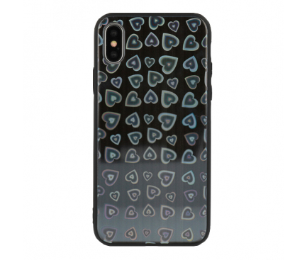 Husa TPU Vennus Heart cu spate din sticla pentru Samsung Galaxy A7 (2018) A750, Neagra, Bulk 
