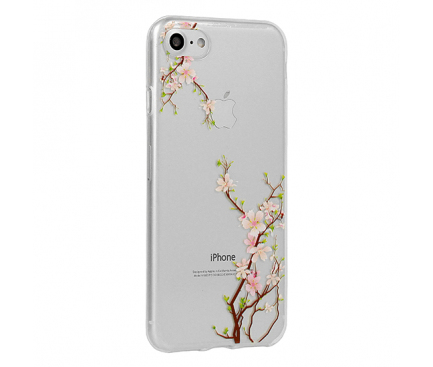 Husa TPU OEM Floral Cherry pentru Apple iPhone 7 / Apple iPhone 8, Multicolor - Transparenta, Blister 