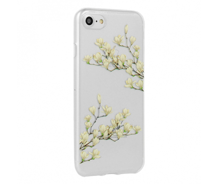 Husa TPU OEM Floral Magnolia pentru Apple iPhone 7 / Apple iPhone 8, Multicolor - Transparenta, Blister 