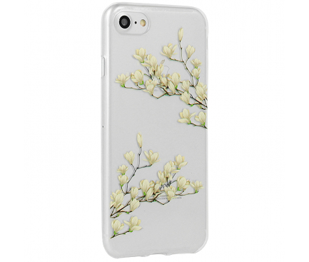 Husa TPU OEM Floral Magnolia pentru Apple iPhone X / Apple iPhone XS, Multicolor - Transparenta, Blister 