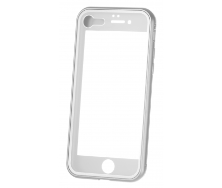 Husa Aluminiu OEM cu protectie full din sticla securizata pentru Apple iPhone 7 / Apple iPhone 8, Argintie, Bulk 