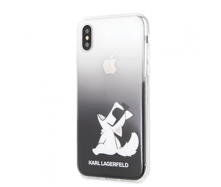 Husa Plastic Karl Lagerfeld Choupette Fun pentru Apple iPhone X / Apple iPhone XS, Neagra - Transparenta, Blister KLHCPXCFNRCBK 