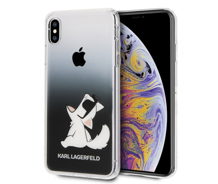 Husa Plastic Karl Lagerfeld Choupette Fun pentru Apple iPhone XS Max, Neagra - Transparenta, Blister KLHCI65CFNRCBK 