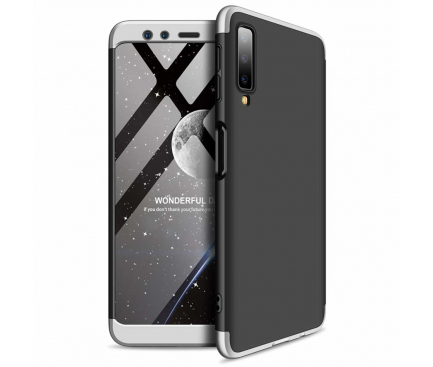 Husa Plastic OEM Full Cover pentru Samsung Galaxy A7 (2018) A750, Argintie - Neagra, Bulk 