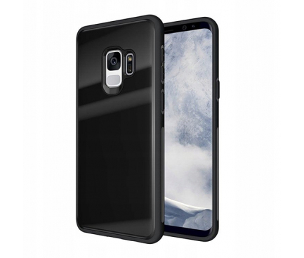 Husa TPU OEM cu spate din sticla pentru Samsung Galaxy A9 (2018), Neagra, Bulk 