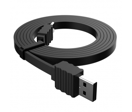 Cablu Date si Incarcare USB la USB Type-C DEVIA Flat, 1 m, Negru, Blister 
