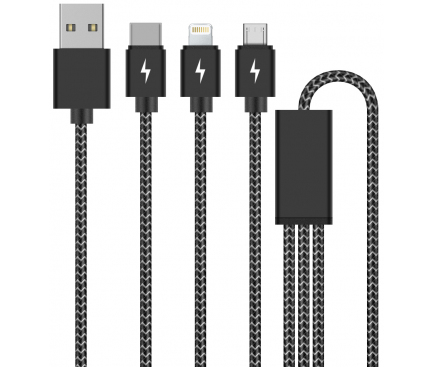 Cablu Incarcare USB la Lightning - USB la MicroUSB - USB la USB Type-C DEVIA Pheez 3in1 8-pin, 1 m, Negru, Blister 