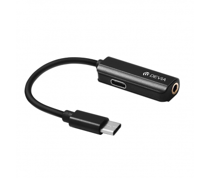Adaptor Audio USB Type-C la 3.5 mm DEVIA Smart, port incarcare USB Type-C, Negru, Blister