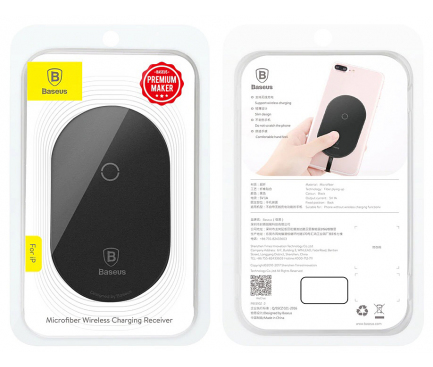 Sticker incarcare wireless Baseus Microfiber pentru telefon Apple Lightning, Negru, Blister