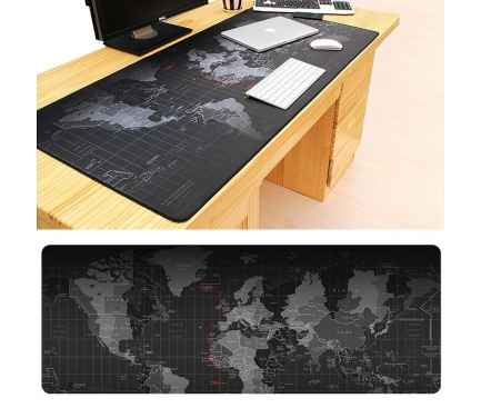 Mousepad World Map, 70 x 30 cm, negru