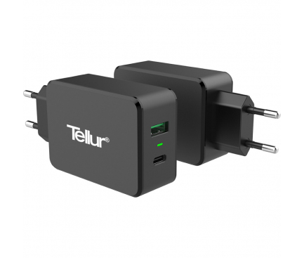 Incarcator Retea USB Tellur Qualcomm Quick Charge, 1 X USB - 1 X USB Tip-C, Negru, Blister TLL151071 