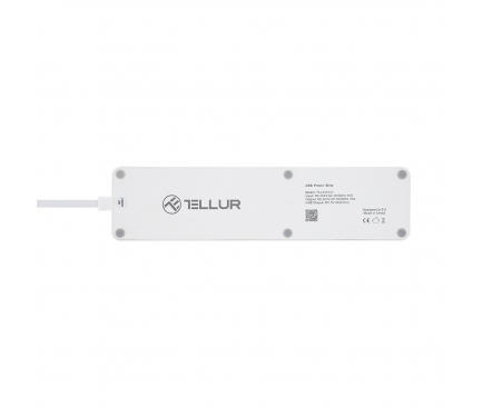 Prelungitor Tellur Smart Power, Inteligent, WiFi, 3 prize Schuko + 4 X USB (4A), 2200W (10A), 1.8m, Alb TLL331031