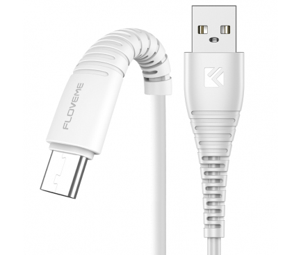Cablu Date si Incarcare USB la USB Type-C Floveme, 1 m, Alb, Blister 