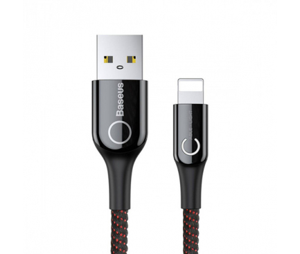 Cablu Date si Incarcare USB la Lightning Baseus C-Shaped Light, CALCD-01, Intelligent Power-Off, 1 m, Negru, Blister 