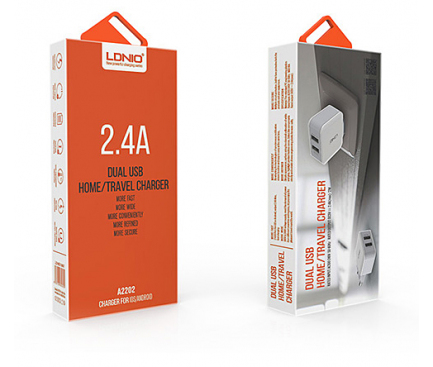 Incarcator Retea USB Ldnio A2202, 2.4A, 2 X USB, Alb, Blister 