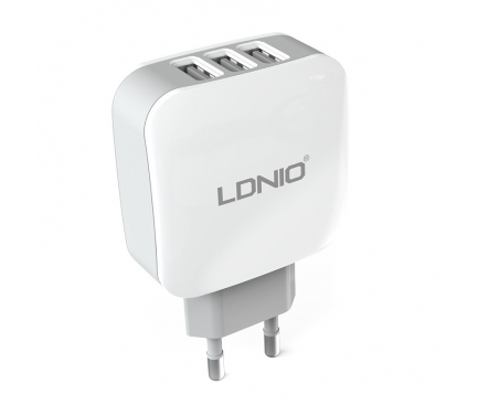 Incarcator retea Ldnio DL-AC70, Lightning, 3 x USB, Alb, Blister 