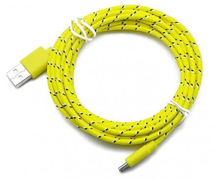 Cablu Date si Incarcare USB la MicroUSB OEM Textil, 2 m, Galben, Bulk 
