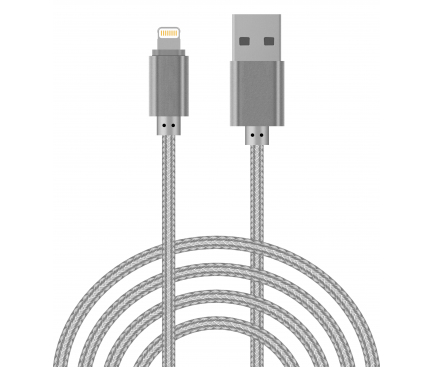 Cablu Date si Incarcare USB la Lightning OEM Woven, 1 m, Argintiu, Bulk 