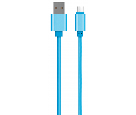 Cablu Date si Incarcare USB la MicroUSB OEM Woven, 1 m, Albastru, Bulk 