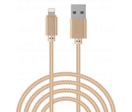 Cablu Date si Incarcare USB la Lightning OEM Woven, 3 m, Auriu, Bulk 