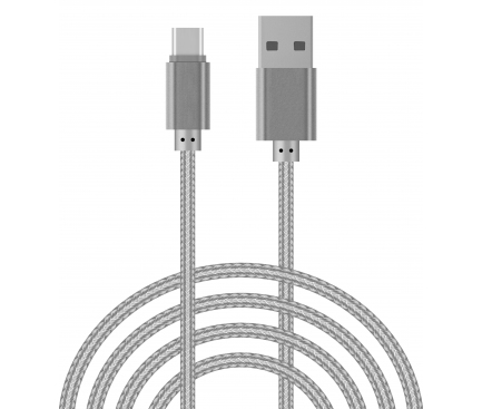 Cablu Date si Incarcare USB la USB Type-C OEM Woven, 1 m, Argintiu, Bulk 