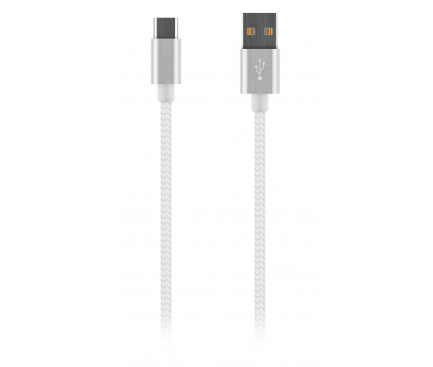 Cablu Date si Incarcare USB la USB Type-C OEM Woven, 1 m, Alb, Bulk 