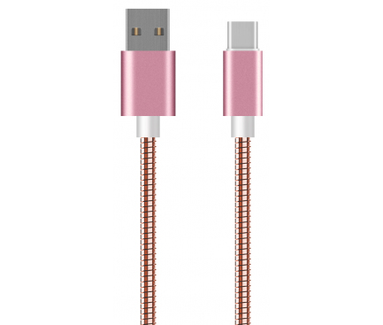 Cablu Date si Incarcare USB la USB Type-C OEM Metalic, 1 m, Roz, Bulk 