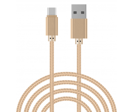 Cablu Date si Incarcare USB la USB Type-C OEM Woven, 2 m, Auriu, Bulk 