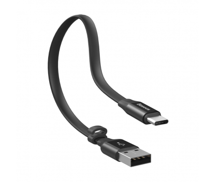 Cablu Date si Incarcare USB la USB Type-C Baseus Nimble Flat, 0.23 m, Negru CATMBJ-01 