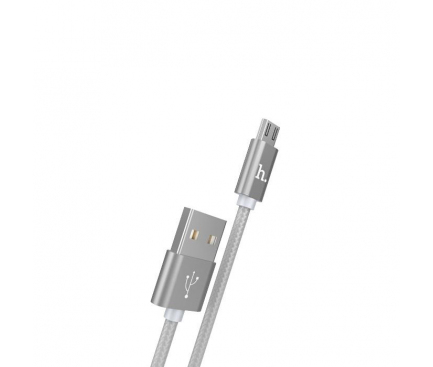 Cablu Date si Incarcare USB la MicroUSB HOCO Knitted X2, 1 m, Gri, Blister 