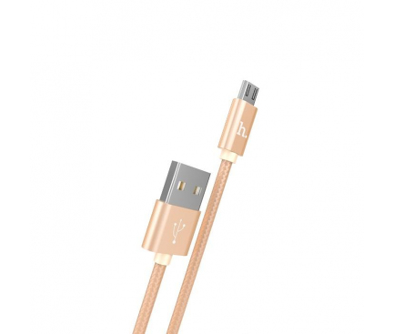 Cablu Date si Incarcare USB la MicroUSB HOCO Knitted X2, 1 m, Auriu, Blister 