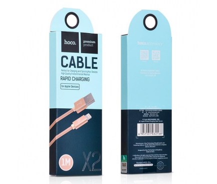 Cablu Date si Incarcare USB la Lightning HOCO Knitted X2, 1 m, Auriu, Blister 