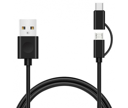 Cablu Date si Incarcare USB la MicroUSB - USB la USB Type-C Goji, 1 m, Negru, Blister GOJ2IN1TYPE 
