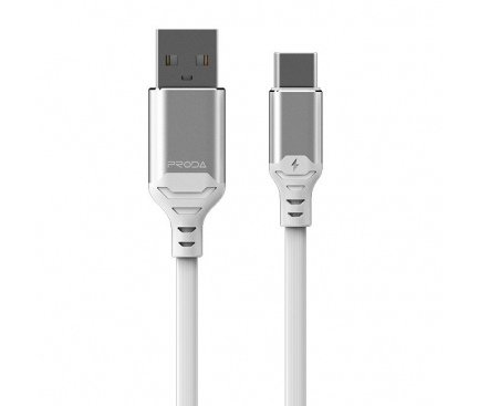 Cablu Date si Incarcare USB la USB Type-C Proda Leiyin PD-B14a, cu LED-uri Audio, 2.1A, 1 m, Alb