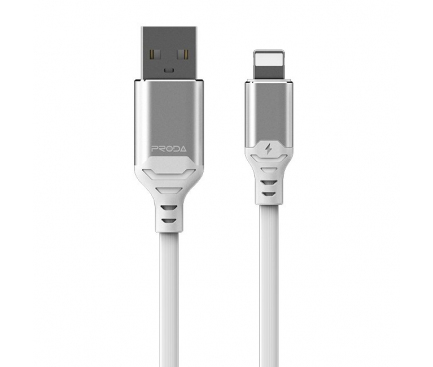 Cablu Date si Incarcare USB la Lightning Proda Leiyin PD-B14i, cu LED-uri Audio, 2.1A, 1 m, Alb, Blister 