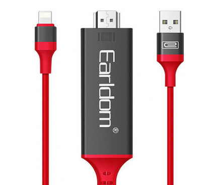 Cablu Audio si Video HDMI la Lightning - USB La HDMI Earldom ET-W5, 2 m, Rosu, Blister 