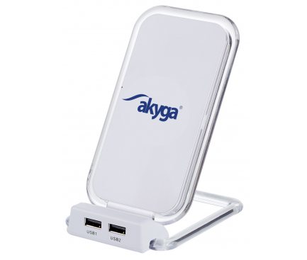 Incarcator Retea Wireless Akyga AK-QI-03, Stand QI, 2 X USB, Alb