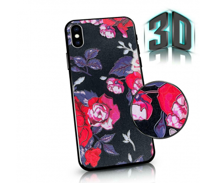 Husa Plastic - TPU OEM 3D Flowers pentru Apple iPhone 7 / Apple iPhone 8, Multicolor, Blister 