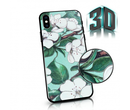 Husa Plastic - TPU OEM 3D Flowers pentru Apple iPhone 7 / Apple iPhone 8, Verde, Blister 
